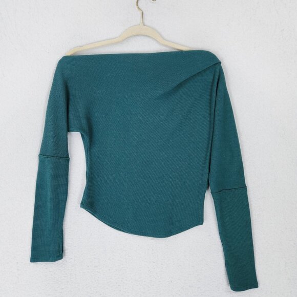 We The Free People Sweater Womens XS Teal Green Fuji Off Shoulder Thermal Top - Picture 12 of 13